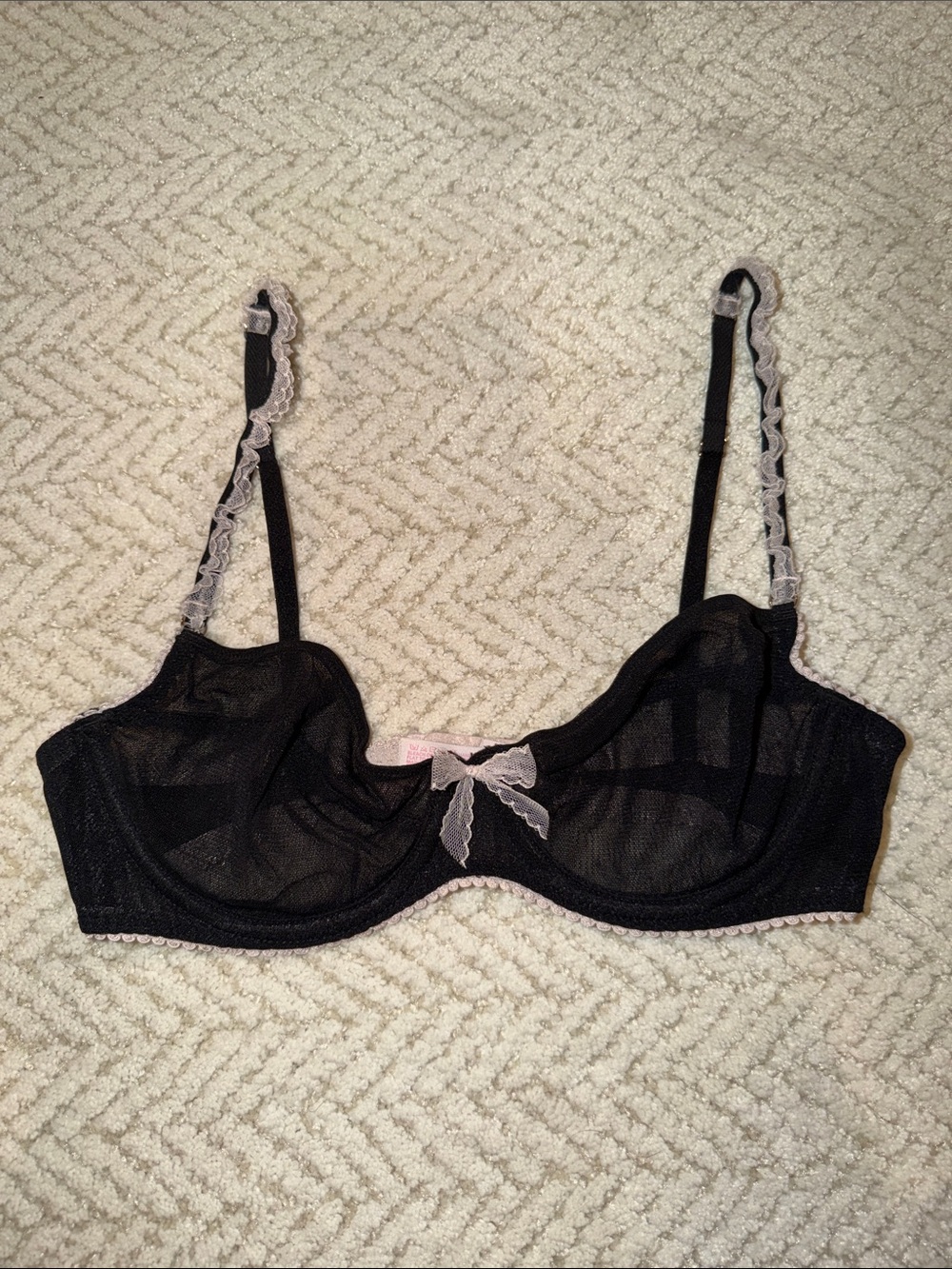Victoria's Secret Black Sheer Underwire Bra with Light Pink Trim